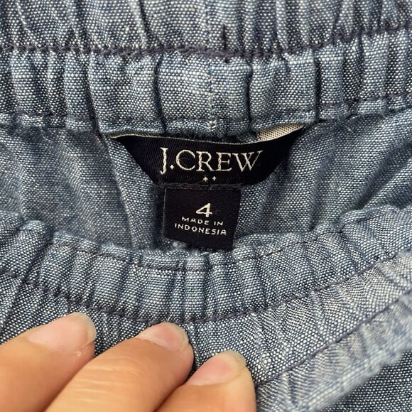 J. Crew Chambray Blue Drawstring Cropped Cuffed Trouser Pants 100% Cotton Size 4 - Picture 7 of 9